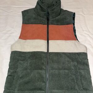 STACCATO Corduroy Colorblock Puffer Vest Women Size M Green Orange Cream